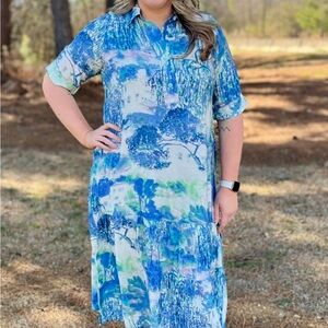 Lior Paris Vega dress in blue and white size small